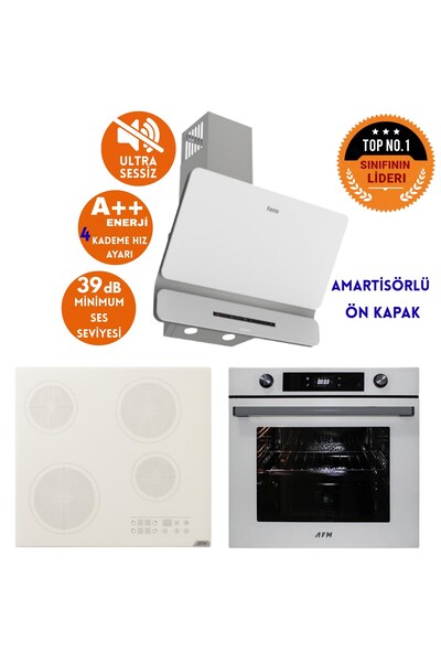 AFM tech ve Ferre Marka Sessiz RIVE Elek.Vitro Beyaz Dijital Ankastre Set (D0...