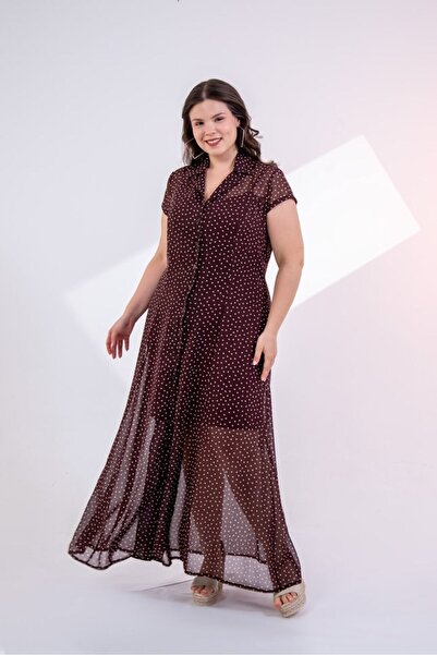 Roxxlen Γυναικείο Μακρύ Φόρεμα Alina σε Μεγάλο Μέγεθος, Καφέ