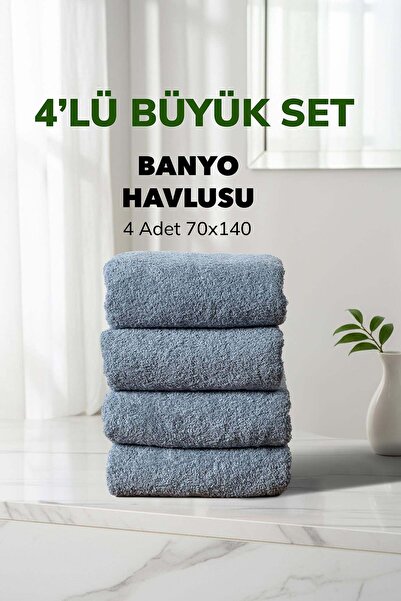 Cotto Home Set od 4 karirane plave mekane pamučne peškire za kupanje 70x140 cm