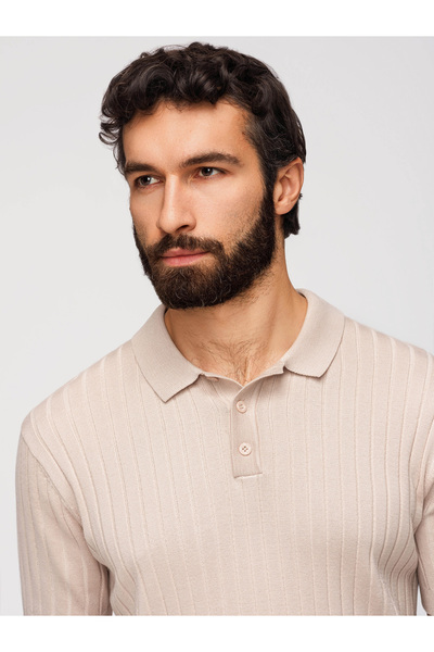 OMBRE Ανδρικό Μπλουζάκι Πόλο Slim Fit OM-POSS-0169 Μπεζ