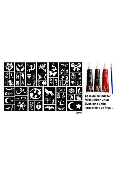 Airbrush Tattoo Hint Kınası ve Şablonla Geçici Dövme Yapma Seti Set 6