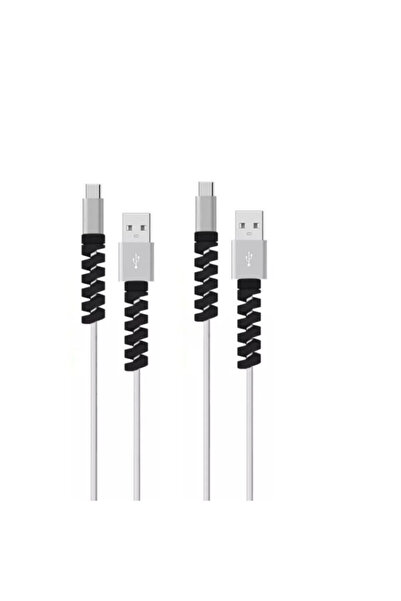 CaseHub (4'LÜ SET) Spiral Kablo Koruyucu Silikon Universal Koruma Şarj Kablos...