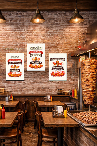HAYAL ODASI STORE 3’lü Set Döner Serisi Esprili Mutfak Tablosu - 20x29 cm Kom...