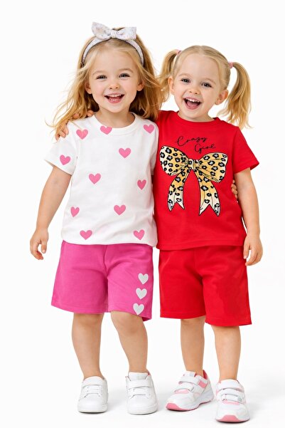 Milanlı Kids Κοριτσίστικο μπλουζάκι και σορτς 2 τεμαχίων, καλοκαιρινό βαμβακε...