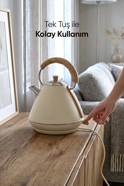 Fressi Retro Mavera 1,7 Litre Ahşap Kulp Detaylı Kettle Su Isıtıcısı FR-KT07