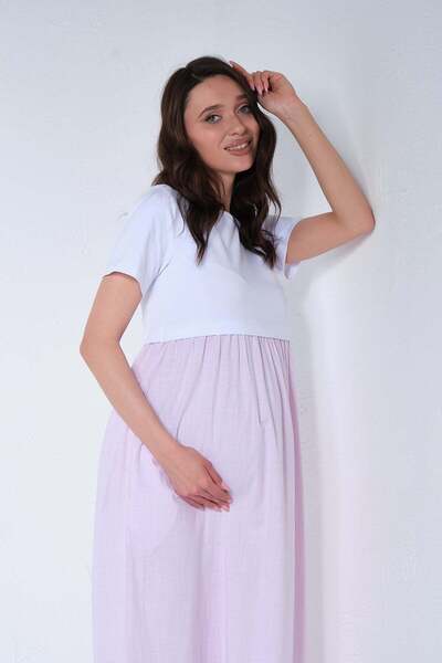 BUSA Φόρεμα εγκύου με κοντά μανίκια, λεπτομέρεια για θηλασμό, ριγέ, μήκους mi...