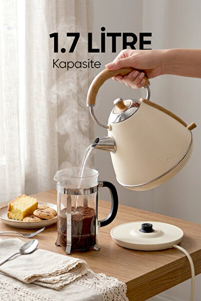 Fressi Retro Mavera 1,7 Litre Ahşap Kulp Detaylı Kettle Su Isıtıcısı FR-KT07