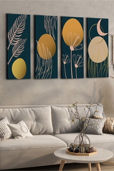 OEM Set de tablouri decorative Re-Bloom, 4 piese, pânză/lemn, multicolor, 30 ...