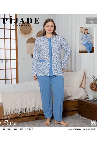 PİJADE HOMEWEAR Σετ πιτζάμες μεγάλου μεγέθους από βαμβάκι με τσέπες και φλορά...