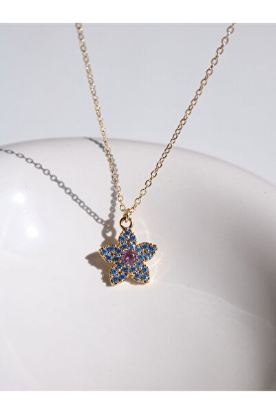 Reorah Collection Purple-Blue Stone Flower Necklace
