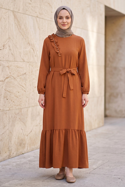 FERHEL Γυναικεία φούστα με βολάν και πέτρινη λεπτομέρεια, φόρεμα με ζώνη και ...