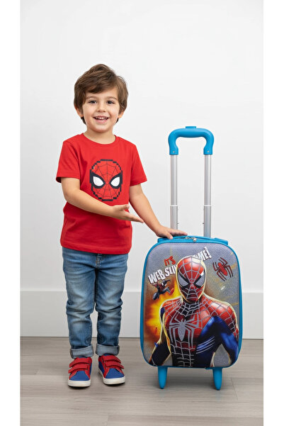 Nishev.com Evini Sev Man Karakterli Erkek Çocuk Mavi Kabin Boy Çekçekli Valiz