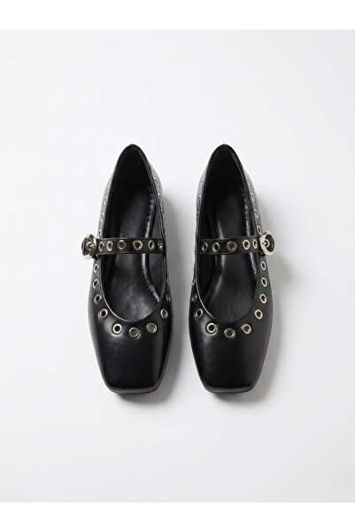 Elexus Μαύρο δαχτυλίδι με λεπτομέρεια σε τετράγωνο σχήμα, μπαλαρίνες Mary Jane