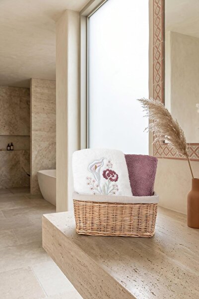 Soley Μπέννου Μπαμπού |   Σετ 2 τεμαχίων κεντημένων πετσετών χεριών και προσώ...