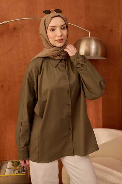 İmajButik Χακί πουκάμισο με κουμπιά και μανίκια νυχτερίδα από τερικοτόν