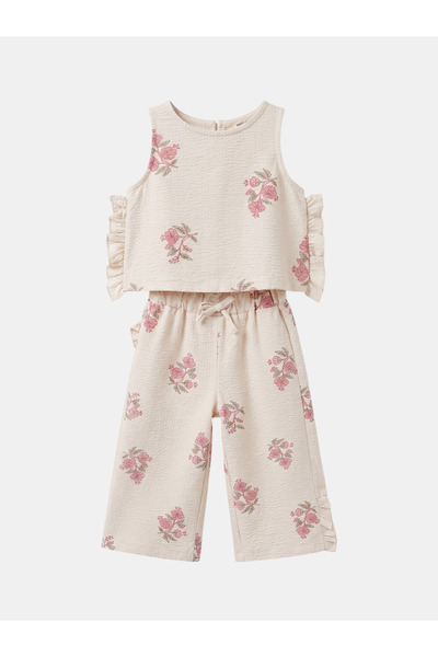 Mtcbaby Flowy Floral Patterned Wide Leg Suit 3-7 Years Pink 6-7 Years