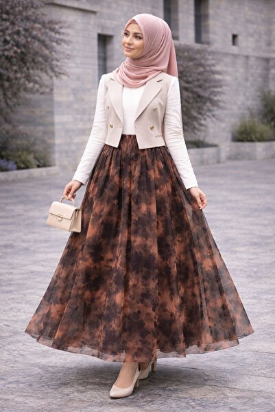 Sfg Life Moda Ασύμμετρη κοπή, έθνικ σχέδιο, ελαστική μέση και φούστα από τούλ...