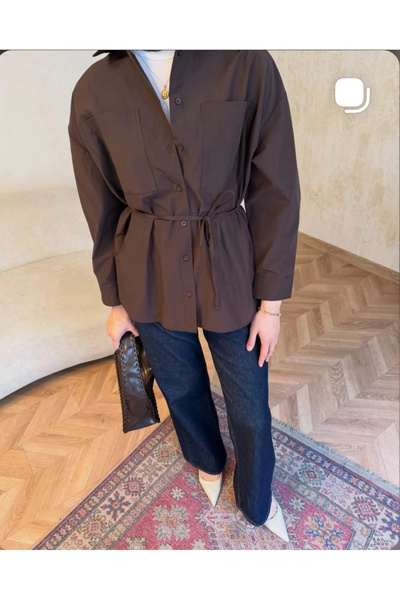 Butik Acı Kahve Belden Bağlamalı Basic Gömlek