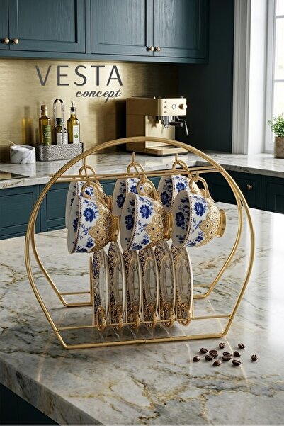 VESTA Concept Gold Fincan Askısı Standı - Kahve Köşesi Düzenleyici, Metal Gol...
