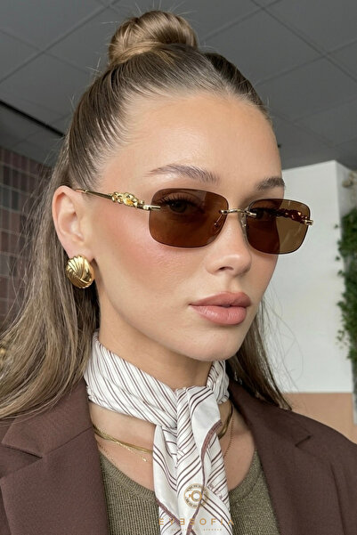 Eyesofia Jeweled Unisex Square Brown Gold Framed Ultra Light Uv400 Filtered S...