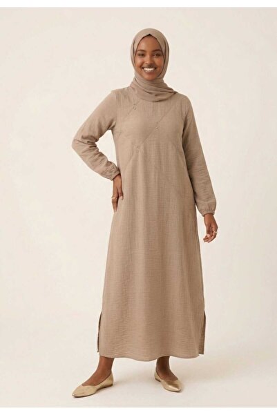 SSO Hijab Long Dress with Long Elastic Sleeves in Dobby Pattern