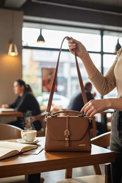 enoch Women's Tan Soft Surface Patterned Messenger Bag with Gold Detail