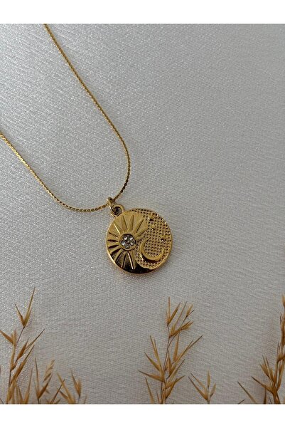 stainless steell Moon & Sun Themed Steel Plate Necklace