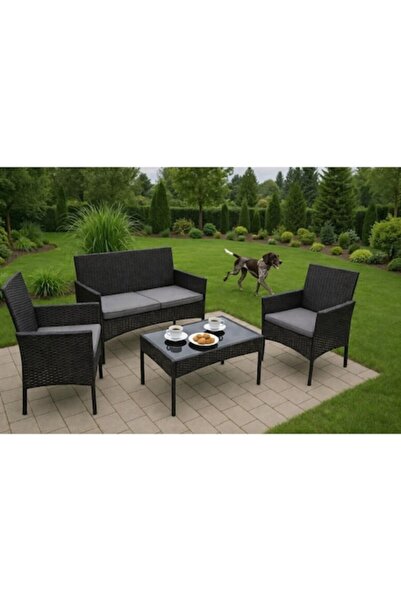 Selgot Σετ Έπιπλα Κήπου, 1 Τραπέζι, 1 Καναπές, 2 Πολυθρόνες, Μαύρο Χρώμα, Γκρ...