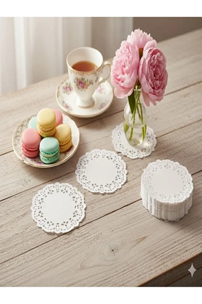 Motto Kitchen 50 Adet Kağıt Dantel Bardak Altlığı Çay Bardağı Altı Sunum Kağıdı