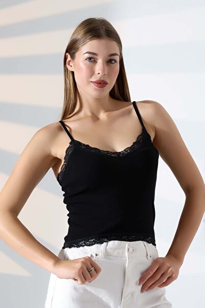 ModaPlaza Women's Lace Collar and Skirt with Lace Straps Undershirt 22052
