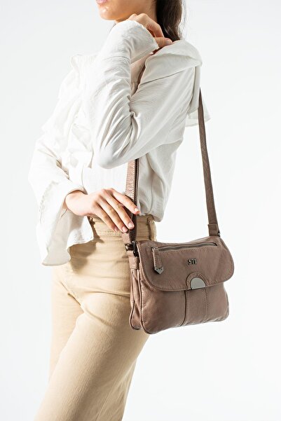 571 Collections Çanta Πλυμένη δερμάτινη τσάντα ώμου χιαστί με λουράκι, μοντέλ...