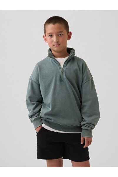 GAP Erkek Çocuk Yeşil VintageSoft Terry Relaxed Yarım Fermuarlı Sweatshirt