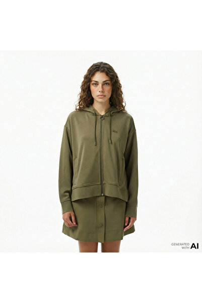 Lacoste Kadın Relaxed Fit Kapüşonlu Haki Sweatshirt