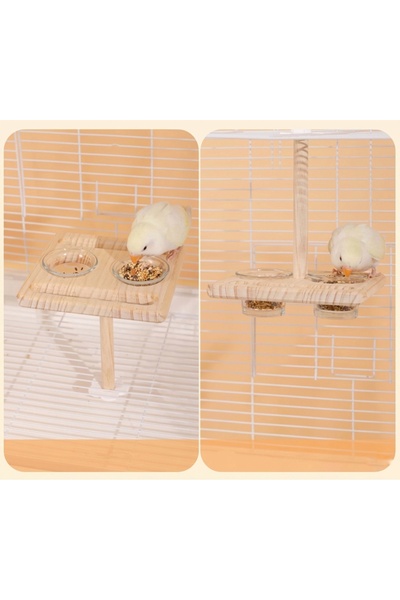 UniqBirdToys Trendme Wooden Bird Feeder for Budgerigars and Cockatiels with Perches, Double Feeder and Waterer