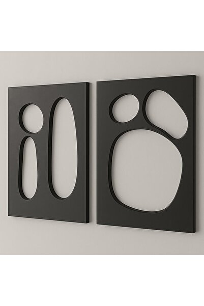 OEM Set de 2 decorațiuni de perete Re-Bloom, MDF, negru, 50 x 70 cm