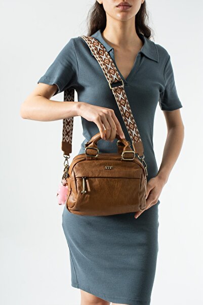 571 Collections Çanta Πλυμένο δερμάτινο λουράκι χιαστί, τσάντα ώμου, μαύρισμα...