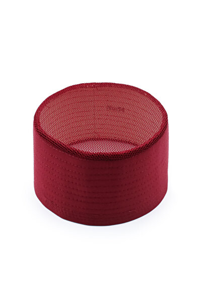 Sarıkhane Mesh Patterned Sarık Skullcap - Burgundy - Felt