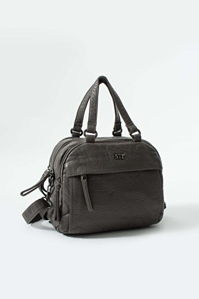 H&D COLLECTİON 571 Πλυμένο δερμάτινο λουράκι χιαστί, τσάντα ώμου Γκρι μοντέλο...