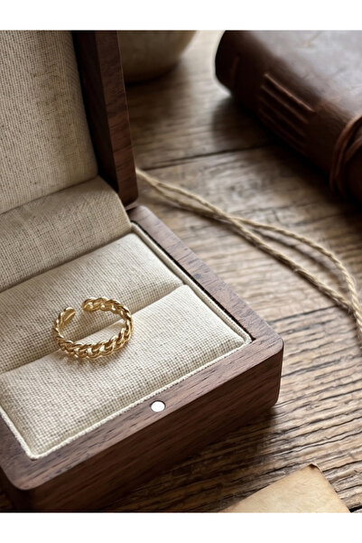 Barla Gold Kaplama Gurmet Zincir Formlu Yüzük - Ayarlanabilir Minimalist Tasarım
