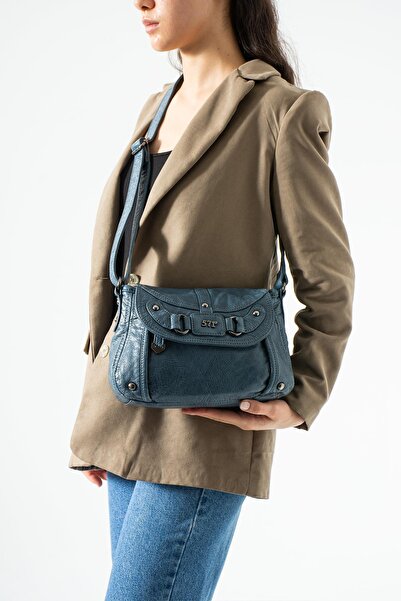 571 Collections Çanta Δερμάτινη τσάντα ώμου με λουράκι, μπλε Μοντέλο: (571-13O)