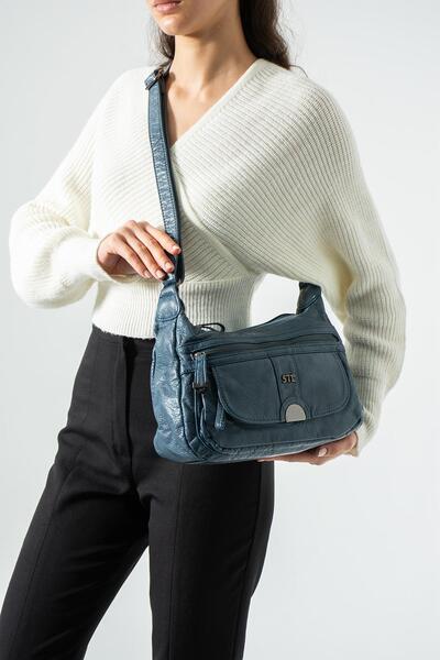 571 Collections Çanta Δερμάτινη τσάντα ώμου με λουράκι, μπλε Μοντέλο: (571-12Z)