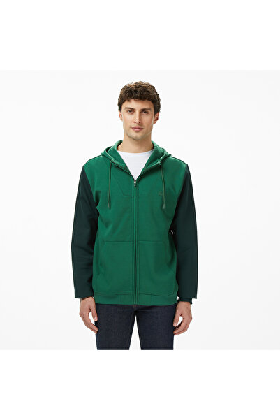 Lacoste Erkek Slim Fit Kapüşonlu Renk Bloklu Yeşil Sweatshirt