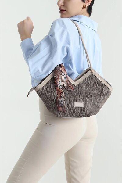 Zealous Γυναικεία τσάντα ώμου με ψάθινο φερμουάρ με λεπτομέρεια κασκόλ