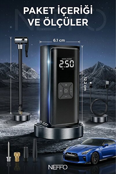 NEFFO 150 PSI Şarjlı Hava Kompresörü 4500mAh | LCD Ekranlı Taşınabilir Lastik...