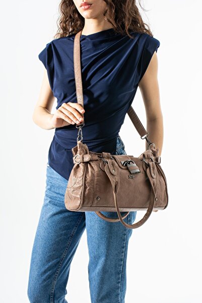 571 Collections Çanta Πλυμένη δερμάτινη τσάντα ώμου βιζόν - Με αξεσουάρ κλειδ...