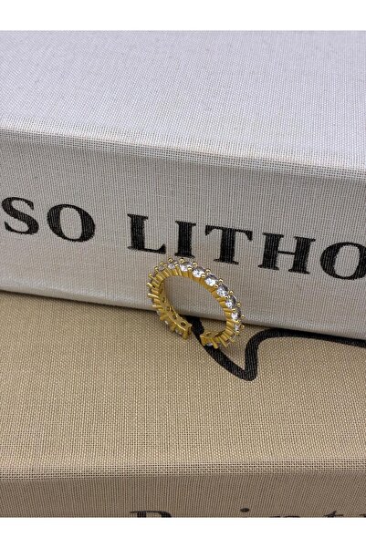 Hedef Bijuteri Gold Color Full Tour Zircon Stone Adjustable Brass Ring T2