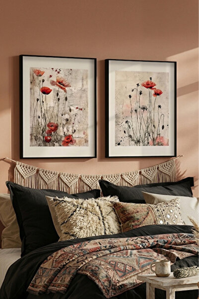 STARYUNA Μαύρο Ξύλινο Σετ Ζωγραφικής με Λουλούδια Παπαρούνας και Διπλό Σχέδιο...