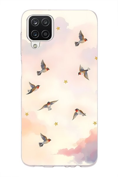 FLAMENKO Samsung Galaxy A22 / M22 / M32 Compatible Flying Bird Pattern Transp...
