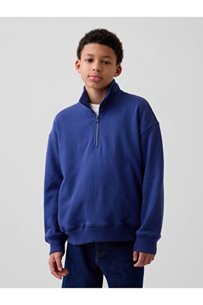 GAP Erkek Çocuk Kobalt Mavisi VintageSoft Terry Relaxed Yarım Fermuarlı Sweat...