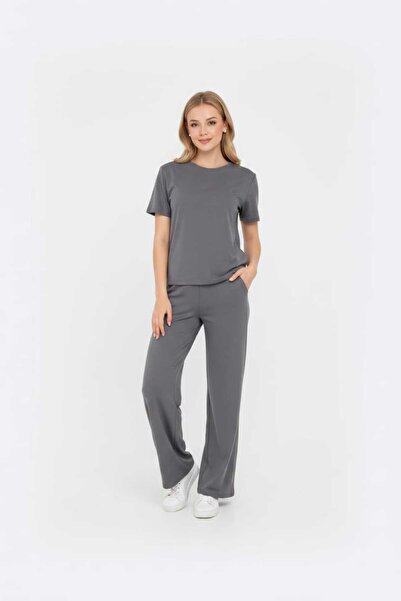 SKYMOOD New Season Top-Bottom (T-Shirt-Sweatpants) 2-Piece Set - (Anthracite)